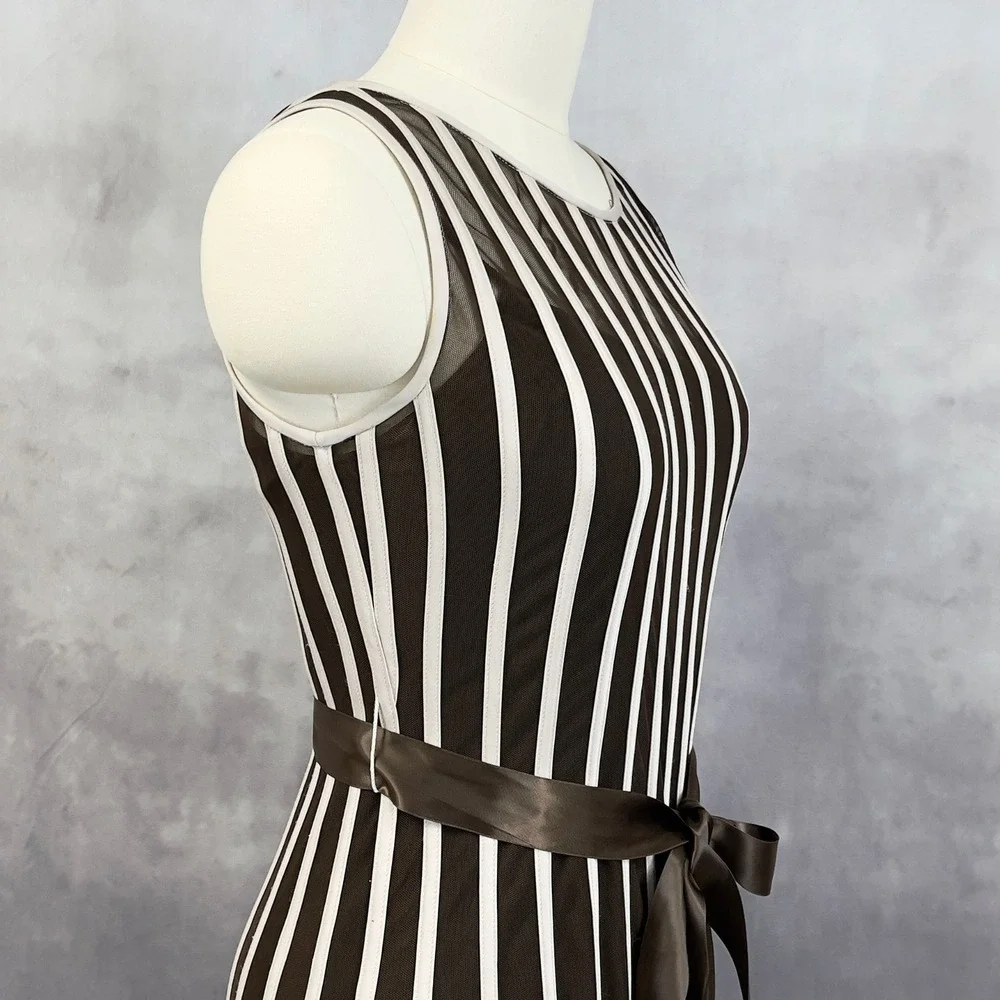 Xscape Striped Mesh Cocktail Dress Women Size 10 Flowy Sheer Evening‎ Whimsy